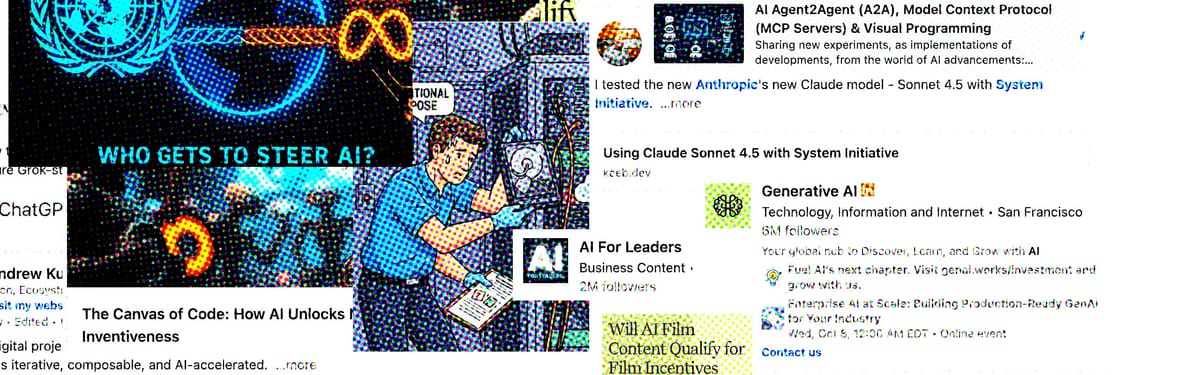 A collage of LinkedIn posts about AI, all of them ridiculous.